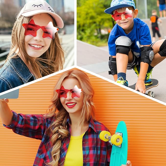 PLULON 15 Pairs Star Sunglasses Rimless Star Shape Sunglasses, Colorful Star Glasses Bulk Bachelorette Party Favors for Birthday Beach Kids Adult - Red