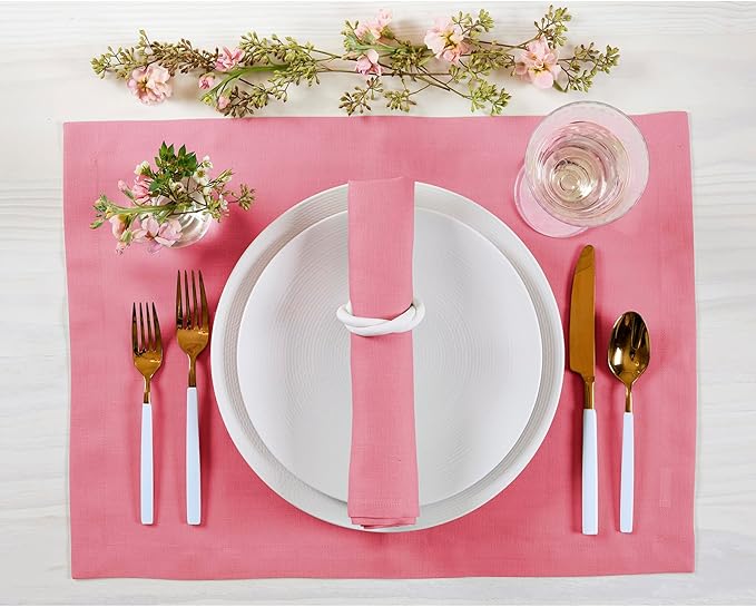 Solino Home Linen Napkins Set of 4-100% Pure Linen Pink Carnation Dinner Napkins Cloth 20 x 20 Inch - Fete, Handcrafted and Machine Washable