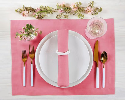 Solino Home Linen Napkins Set of 4-100% Pure Linen Pink Carnation Dinner Napkins Cloth 20 x 20 Inch - Fete, Handcrafted and Machine Washable
