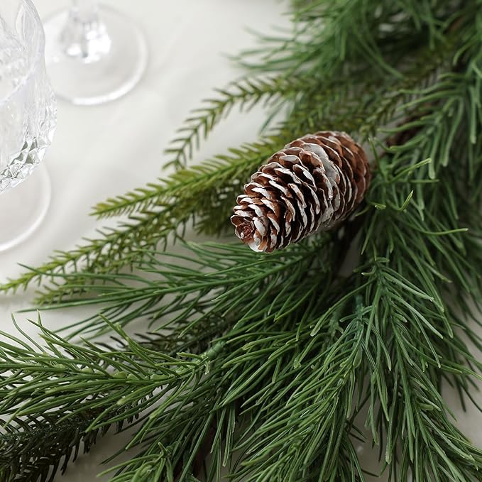 MIZII Christmas Garlands 6 Feet Artificial Pine Garland with Pinecone Real Touch Pines Vine Greenery Garland Christmas Decorations for Xmas Fireplace Mantle Home Decor Indoor Outdoor (Pine Garland)