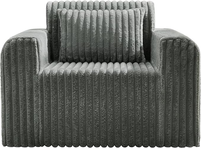 Hobestluk Single Sofa Foam Couch Sofa for Small Spaces Comfy Sofas with Removable Cover Furry Couch with Pillows for Living Room, Bedroom, Apartment, Office (Grey, Standard)