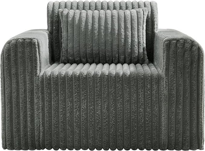 Hobestluk Single Sofa Foam Couch Sofa for Small Spaces Comfy Sofas with Removable Cover Furry Couch with Pillows for Living Room, Bedroom, Apartment, Office (Grey, Standard)