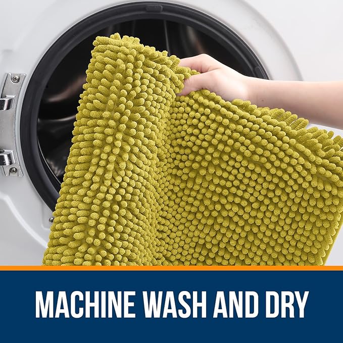 OLANLY Bathroom Rugs 30x20, Extra Soft Absorbent Chenille Bath Rugs, Rubber Backing Quick Dry, Machine Washable Bath Mats for Bathroom Floor, Tub and Shower, Home Decor Accessories, Deep Mustard