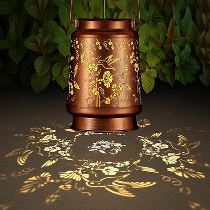 Solar Lantern Outdoor Hanging Waterproof Outside Metal Openwork Hummingbird Pattern Birthday Gifts for Women Mom Landscape Lights for Porch Garden Yard Patio Pathway Decor(Two Hummingbirds)