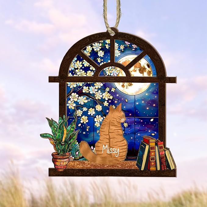 Personalized Cat Memorial Suncatcher – Custom Cat Suncatcher with Name and Breed for Up to 3 Pets, Sympathy Gift for Cat Loss, Memorial Gift for Cat Lovers