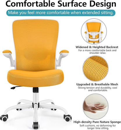 FelixKing Office Chair, Ergonomic Desk Chair Breathable Mesh Chairs Adjustable High Back Lumbar Support Flip-up Armrests, Executive Rolling Swivel Comfy Computer Chairs Home Office Yellow