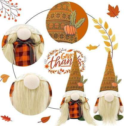 Thanksgiving Decorations for Home - Fall Decor - Cute Thanksgiving Gnomes Plush Doll for Office, Indoor, Living Room, Tiered Tray, Harvest Table Supplies - Autumn Birthday Gifts Basket Ideas for Women