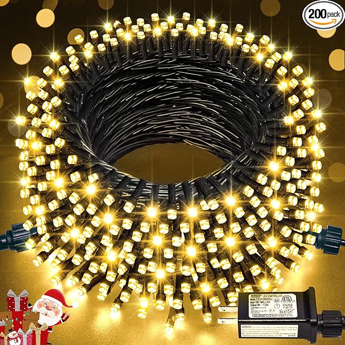 JMEXSUSS 66ft 200 LED Christmas Lights Outdoor, Warm White Christmas Tree Lights Indoor Plug in, 8 Modes Twinkle String Light for Outside Bedroom Wedding Party Classroom Dorm Ceiling Home Decorations