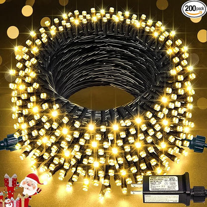 JMEXSUSS 66ft 200 LED Christmas Lights Outdoor, Warm White Christmas Tree Lights Indoor Plug in, 8 Modes Twinkle String Light for Outside Bedroom Wedding Party Classroom Dorm Ceiling Home Decorations