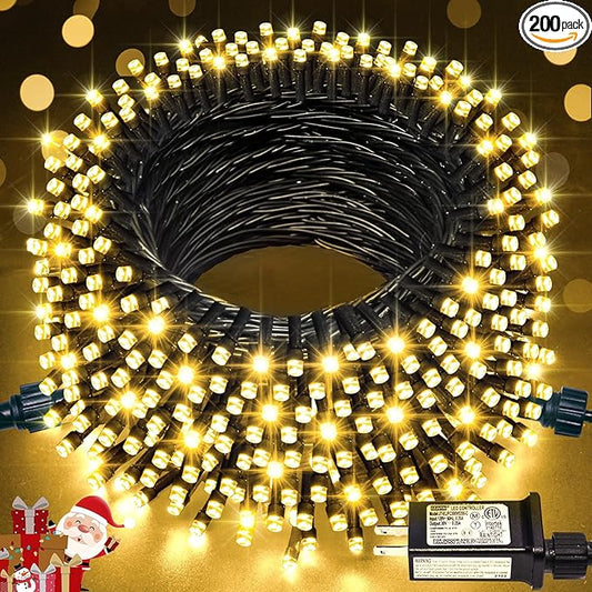 JMEXSUSS 66ft 200 LED Christmas Lights Outdoor, Warm White Christmas Tree Lights Indoor Plug in, 8 Modes Twinkle String Light for Outside Bedroom Wedding Party Classroom Dorm Ceiling Home Decorations
