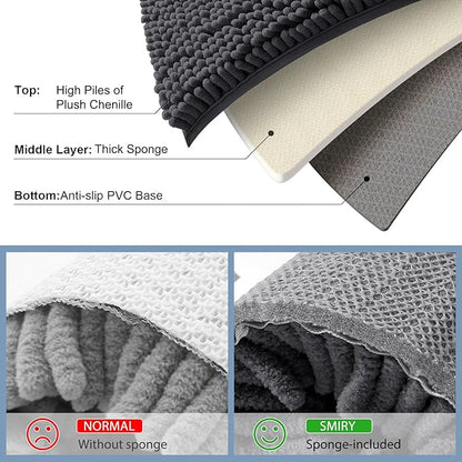 Smiry Luxury Chenille Bathroom Rugs 34x21, Extra Soft and Absorbent Shaggy Bath Mat, Machine Washable, Non-Slip Plush Carpet Runner for Tub, Shower, and Floor, Home Decor Accessories, Charcoal Grey