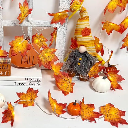 AKIT Maple Leaves Garland Fall Decor Outdoor String Lights Waterproof 45 LED String Lights with Timer, Fall Garland Leafs Lights Fall Decorations for Home Thanksgiving Decor Indoor