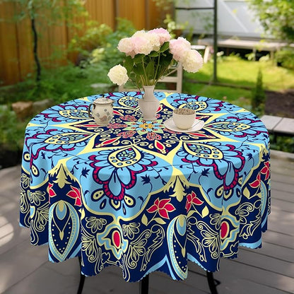 Eikione Round Tablecloth, Boho Tablecloth Waterproof and Wrinkle-Free, Boho Table Covers, Summer Decorations for Home 70inch