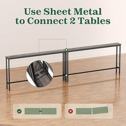 SUPERJARE 110.2 Inch Sofa Table with Power Outlets and USB-C Ports, 5.9 Inch Narrow Console Tables, Entryway Hallway Couch Tables with Storage, Behind Sofa, Small Spaces, Living Room, Charcoal Gray
