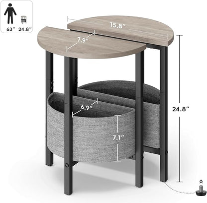Vagusicc Small Round Side Table End Table, Tall Accent Table with Storage Basket, Set of 2 Half Round Tables Half Moon Tables, Coffee Bedside Tables, Modern Nightstand for Living Room Bedroom, Gray