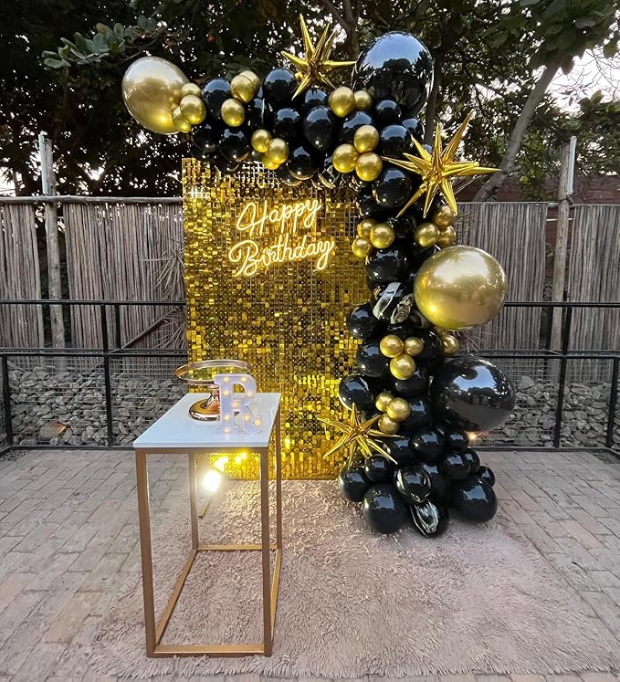 Shimmer Wall Backdrop Gold Square Sequin Wall Panel Backdrop Decor for Wedding, Anniversary, Birthday, Party, 24 Panels
