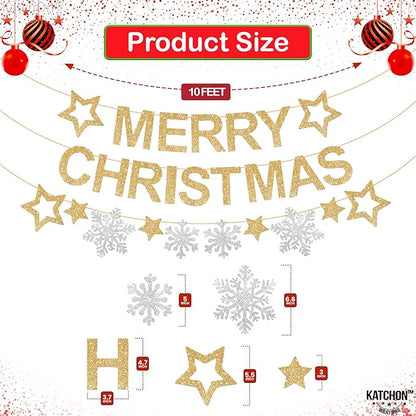 KatchOn, Glitter Merry Christmas Banner Indoor - Large 10 Feet, 3 Strings | Snowflake Garland | Merry Christmas Decorations | Xmas Decorations | Winter Party Decorations | Merry Christmas Garland