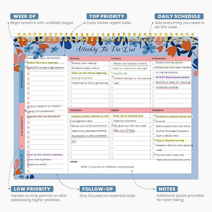 Weekly To Do List Notepad with 52 Undated Sheets（8.5"×11"）- Undated Weekly Planner Notepad for Office Desk Accessories and Supplies - Frosted Coral