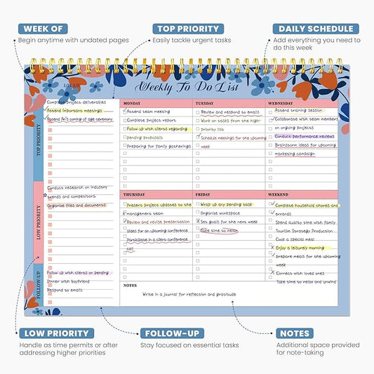 Weekly To Do List Notepad with 52 Undated Sheets（8.5"×11"）- Undated Weekly Planner Notepad for Office Desk Accessories and Supplies - Frosted Coral