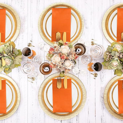 KAMMAK Napkins Disposbale 100 Pack Orange Cloth like Paper Dinner Napkins with Pocket Folded Wedding Napkin Guest Hand Towels for Party Reception, Bathroom, Kitchen, Restaurants (16.5 x 16.5 inch)