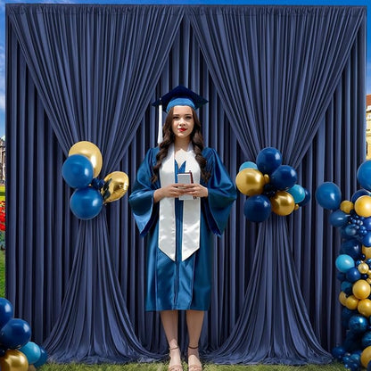 10 Panels Navy Blue Backdrop Curtain for Parties Wrinkle Free Photo Curtains Backdrop Drapes Fabric Decoration for Wedding Birthday Party Baby Shower 50ft(W) x 10ft(H)