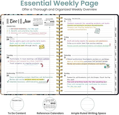 2026 Planner, Weekly and Monthly Planner for Women, Jan 2026 - Dec 2026 Pretty 2026 Calendar Planner with Monthly Tabs, Inner Pocket, Spiral Binding, Perfect for Office Home School - 6.3" x 8.5", Amber Bloom