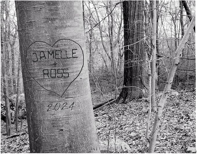 Let's Make Memories Personalized Canvas Wall Art For Couples - Engagement, Wedding, Newlyweds, Anniversary - Home Decor - Carved Heart B&W - Canvas - 18x24