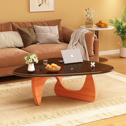 Coffee Table for Living Room Mid Century Modern Center Small Table with Glass Top and Wood, Walnut Brown(36 Inch)