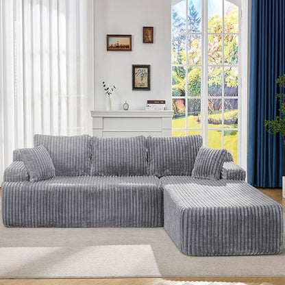 Hobestluk Modular Sectional Sofa Couches L-Shape Couch 3 Seat Modular Sofa Memory Foam Sectional Couches for Living Room, Cloud Couch with Oversized Chaise (108" Right Facing Chaise)