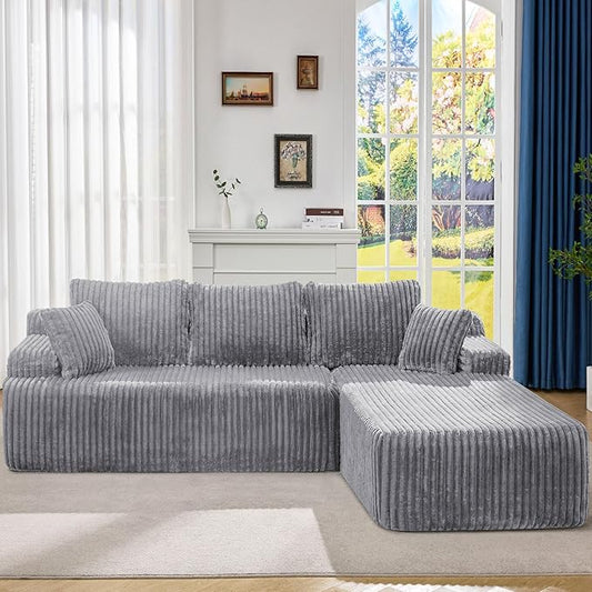 Hobestluk Modular Sectional Sofa Couches L-Shape Couch 3 Seat Modular Sofa Memory Foam Sectional Couches for Living Room, Cloud Couch with Oversized Chaise (108" Right Facing Chaise)