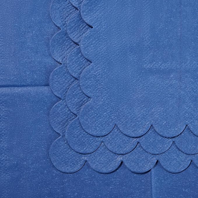 200 Pack Cocktail Napkin 2-Ply Scalloped Edged Dessert Napkins Folded 5 x 5 Inches Disposable Napkins for Dinner Wedding Birthday Party Bridal Anniversary Reception Event (Navy Blue)