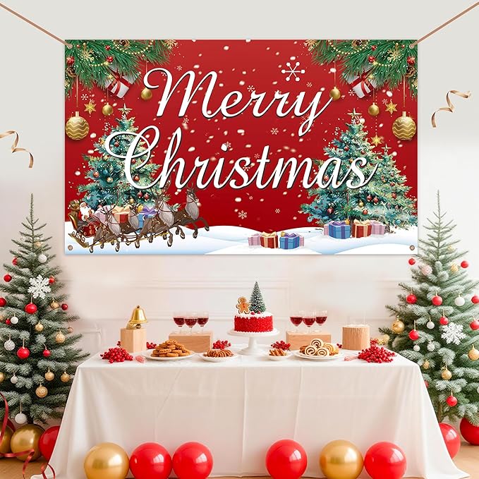 HOOSUN Christmas Decorations,72 x 44 Inch Merry Christmas Backdrops for photography,Xmas Banners Party Decorations,Xmas Photo Booth Backdrop Party Banner for Wall,Yard,Garage