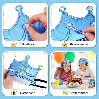 Yaomiao 44 Pcs Foam Crowns for Kids Princess Tiaras Crowns Bulk Diamond Sticker Making Kits for Birthday Party Supplies
