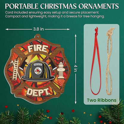 FLAGWIX Firefighter Christmas Ornaments 2025 - Suncatcher Firefighter Ornament - Fireman Gifts for Men Women Family Friends, Fireman Ornament for Christmas Decorations, Retirement Gifts for Firemen