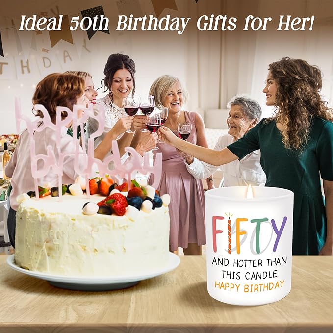 Christmas 50th Birthday Gifts for Her Him - Long Lasting Vanilla Lavender Candle 10 oz - Funny 1975 Birthday Gifts for Women Men Husband Wife Mom Dad Friend, Fifty Candles for Women