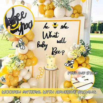 Wooden Baby Bee Gender Reveal Party Decorations Decal He or She What Will Baby Bee Babys Shower Signs for Backdrop Stickers Bumble Bees Theme Boy or Girl Letters for Balloon Arch Banner Supplies