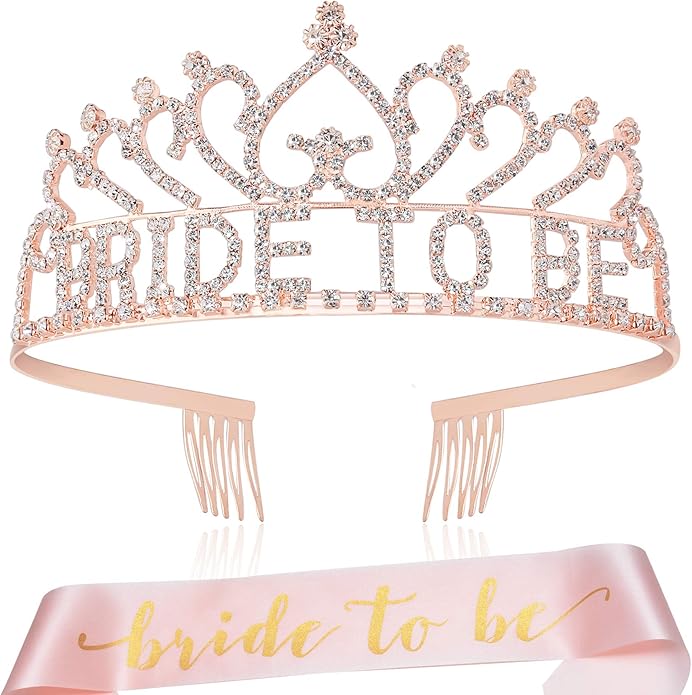 Coucoland Women’s Bride to Be Crown Tiara and Bride to Be Sash Crystal Rhinestone Tiara Headband for Wedding Bridal Shower