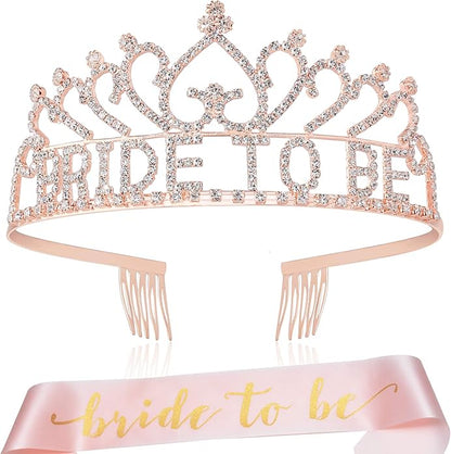 Coucoland Women’s Bride to Be Crown Tiara and Bride to Be Sash Crystal Rhinestone Tiara Headband for Wedding Bridal Shower