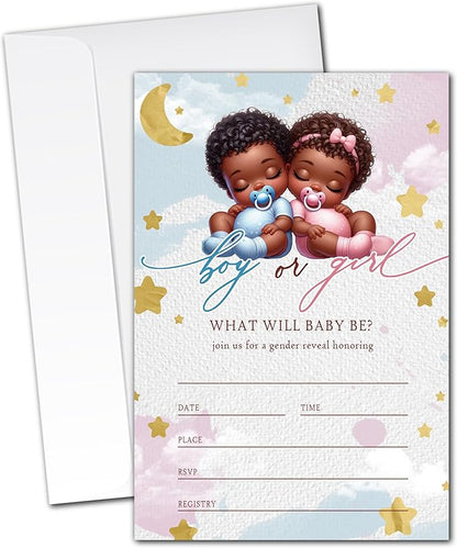 Boy or Girl Gender Reveal Party Invitations - 20 Blue and Pink Baby Shower Invitation Cards 4"x6" with Envelopes, What Will Baby Be Invitations for Gender Reveal Celebration.(101)