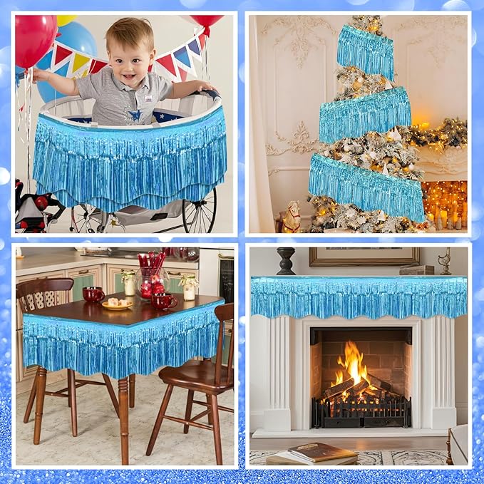 LOLStar 6 Pack Blue Foil Fringe Garland Party Decorations, 59Ft Tinsel Streamers Shiny Blue Wall Hanging Tinsel Fringe Banners for Wedding Birthday Anniversary Christmas New Year Party Decor