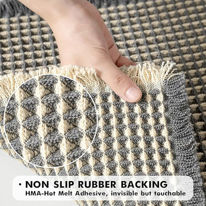 MIULEE Set of 2 Waffle Bathroom Rugs, Boho Bath Rugs Non Slip Washable, Super Absorbent Bath Mats, Ultra Soft Rubber Backed Shower Mats for Bathroom Floor, Tub, Dark Grey & Yellow, 18x30 Inch