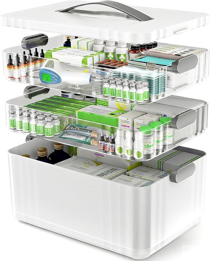 3-Tier Medicine Organizer - Portable Medicine Cabinet with Plastic Handle, Multipurpose Medical Box, Pill Organizer, Empty First Aid Kit for Home