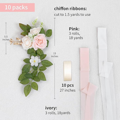 10 Wedding Aisle Decorations for Wedding Ceremony Pink Wedding Chair Decorations Flowers for Wedding Aisle Decor Church Pew Decorations