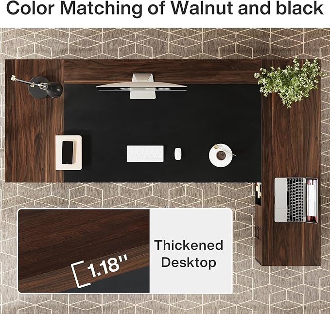 Tribesigns 78" L-Shaped Executive Desk, Large Office Desk with Drawers and File Cabinet, Modern Business Furniture for Home Office (Walnut & Black)