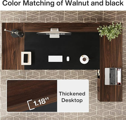 Tribesigns 78" L-Shaped Executive Desk, Large Office Desk with Drawers and File Cabinet, Modern Business Furniture for Home Office (Walnut & Black)