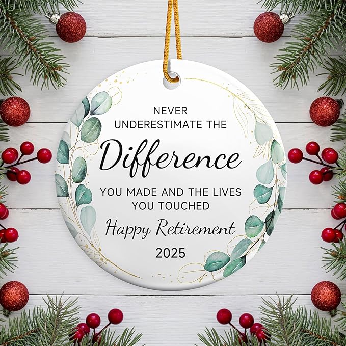 Retirement Christmas Ornament 2025,Happy Retirement Gifts for Women, Men,Retired Gifts Christmas Ornaments for Coworkers,Boss, Teacher,Ceramic Christmas Tree Decorations Ornament Xmas Keepsake