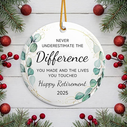 Retirement Christmas Ornament 2025,Happy Retirement Gifts for Women, Men,Retired Gifts Christmas Ornaments for Coworkers,Boss, Teacher,Ceramic Christmas Tree Decorations Ornament Xmas Keepsake