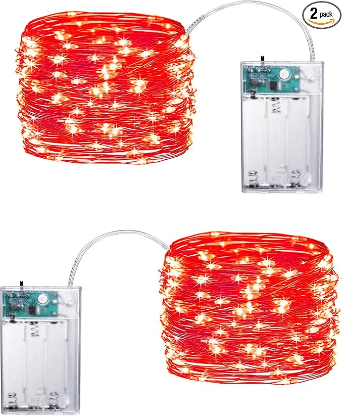 Joomer Battery String Lights, 2PACK Total 100 LED Battery Operated String Light, Twinkle Fairy Lights with Timer for Home, Garden, Store, Party, Holiday, Indoor Decor (Red)