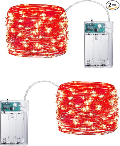Joomer Battery String Lights, 2PACK Total 100 LED Battery Operated String Light, Twinkle Fairy Lights with Timer for Home, Garden, Store, Party, Holiday, Indoor Decor (Red)