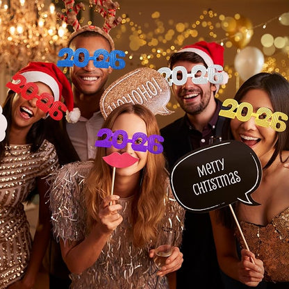 Konohan 6 Pcs 2026 New Year Eve Glasses Glitter Number Sunglasses Eyeglasses for New Years Party Supplies Festival Photo Prop(Colorful)